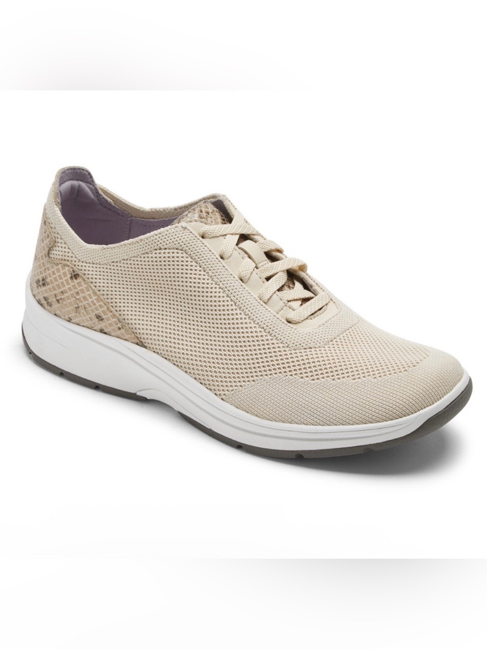 Aravon Rev Stridarc Light Beige Knit Lace-Up Sneaker